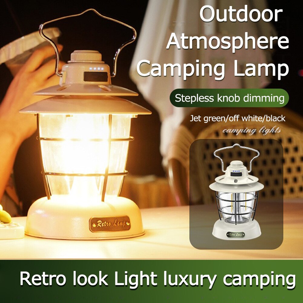 Cheap Goat Tents LED Camping Lamp Lights Type C Charging Camp Tent Light Waterproof Dimming Emergency Lamp Retro Portable Garden Hanging Lantern   